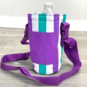 Vintage Insulated Beverage Bag Soft Nylon Purple Aqua Travel Cooler Tote w Strap